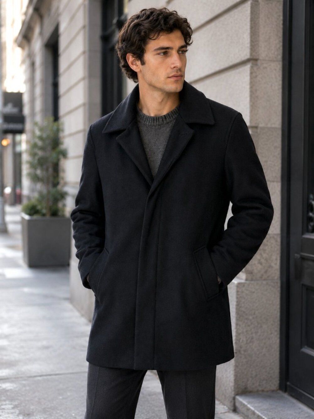 Vintage Banana Republic Black Wool Coat Topcoat Peacoat Car Mens Large
